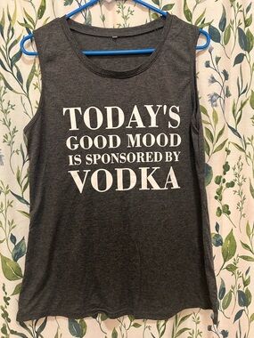 Graphic Muscle Tank - "Today's Good Mood Is Sponsored By Vodka" - Dark Gray